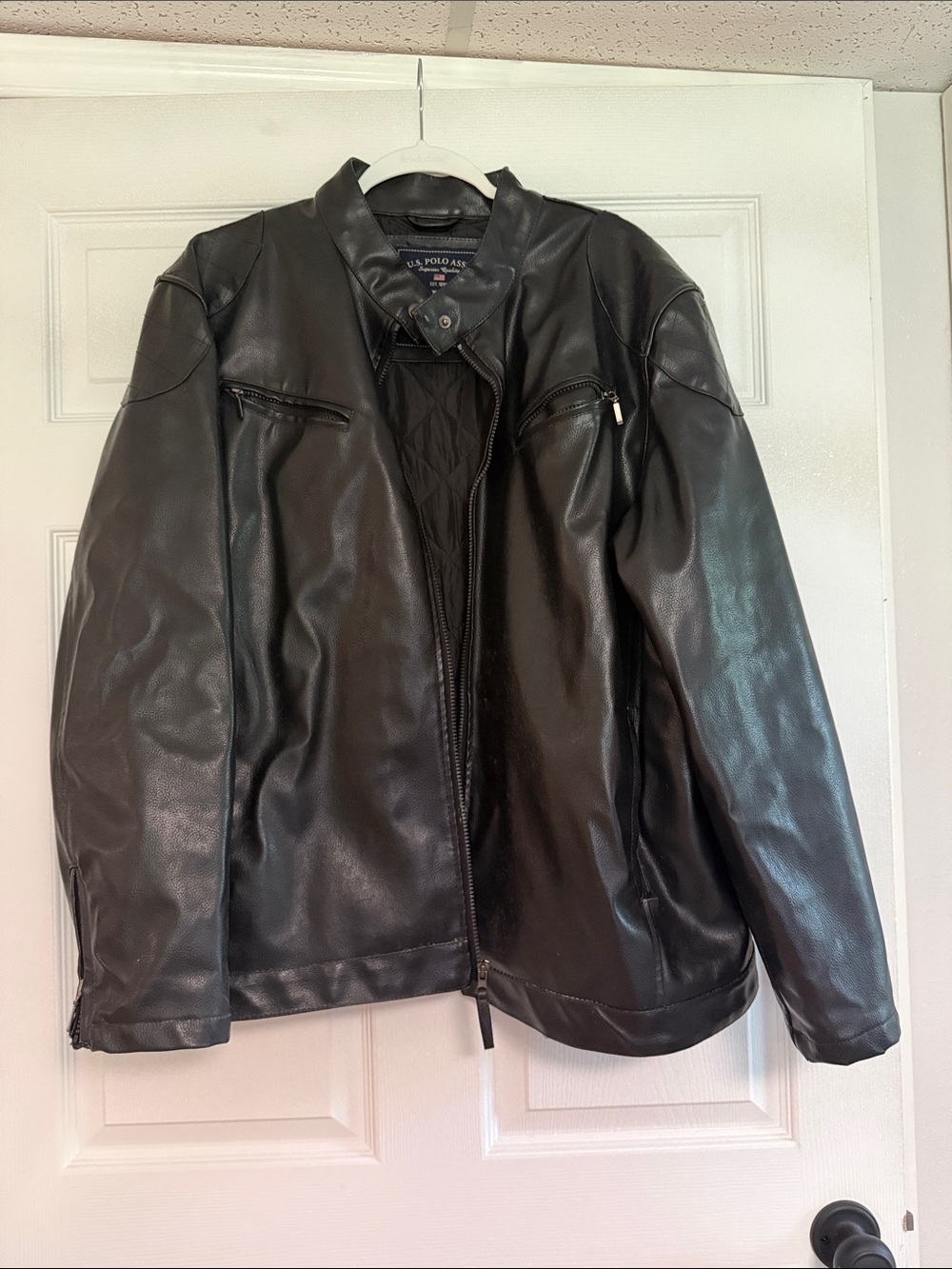 U.S. Polo Assn. Men's Black Faux Leather Bomber Jacket